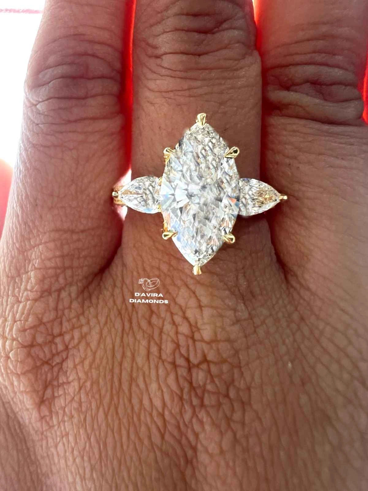 3 Stone Marquise Cut Lab Grown Diamond Ring
