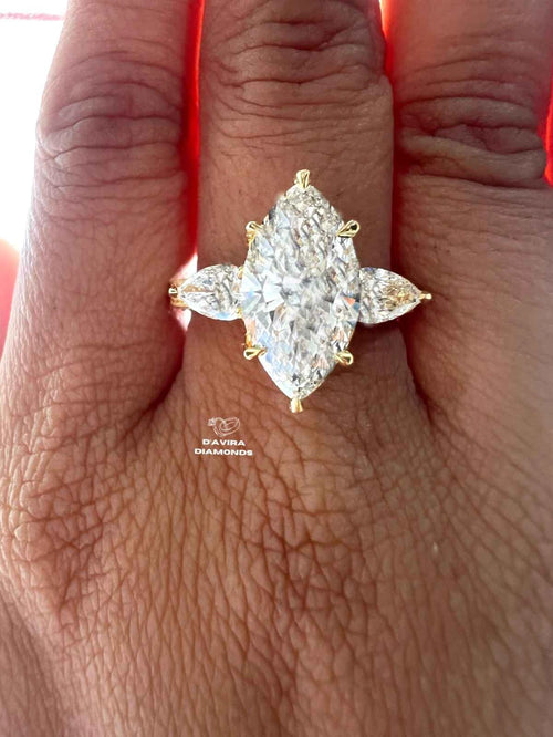 front view of the marquise cut lab diamond ring