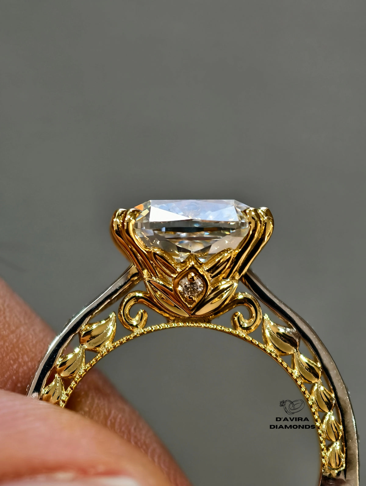 side view of the cushion cut channel set lab diamond ring