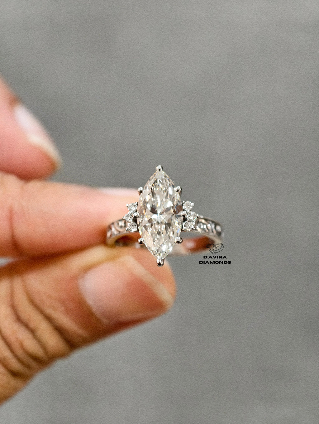 Marquise Cut Filigree Style Lab Diamond Ring