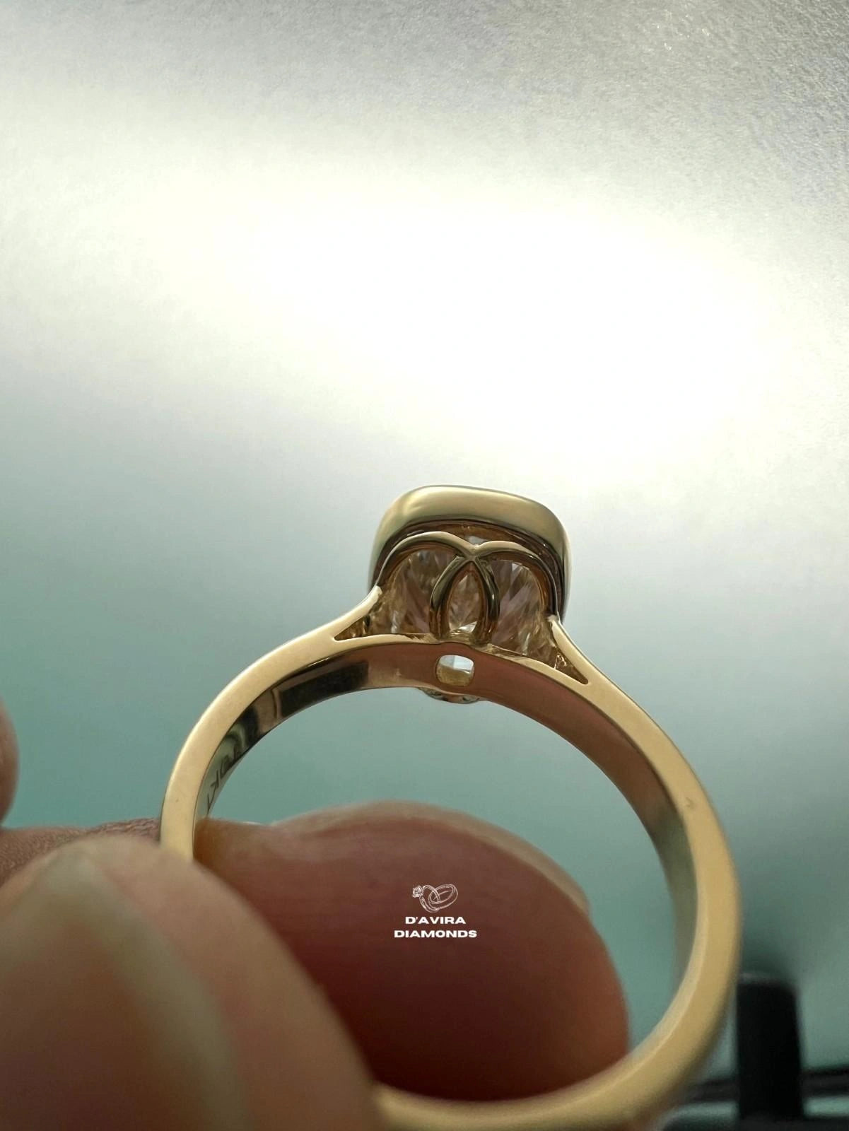 Elongated Cushion Cut Diamond Bezel Set Solitaire Ring