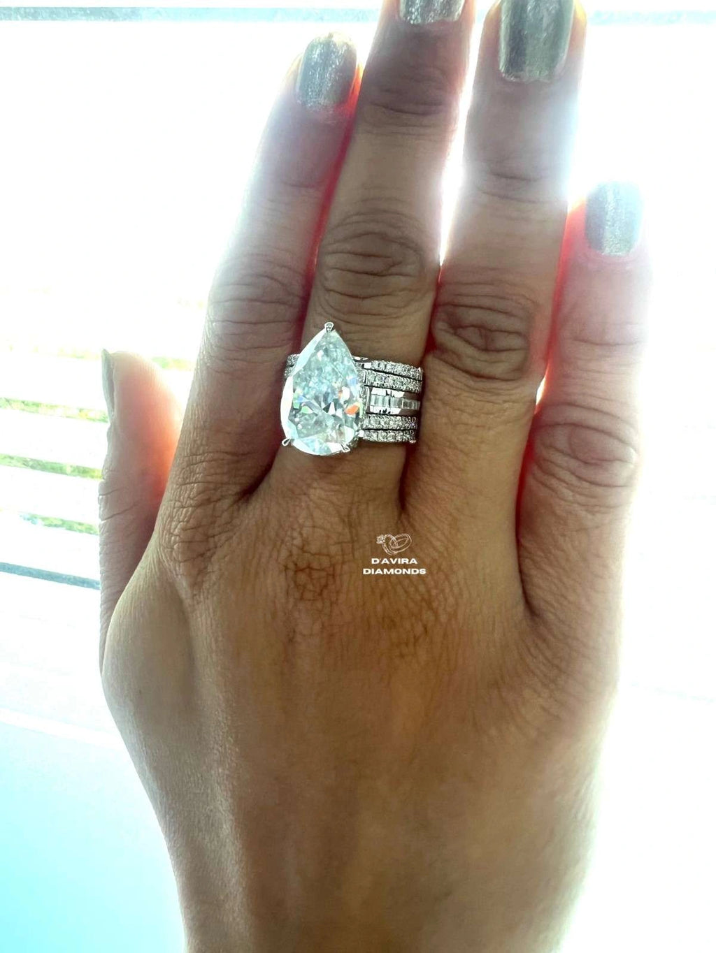 Pear Cut Solitaire Halo Set Accent Bridal Ring