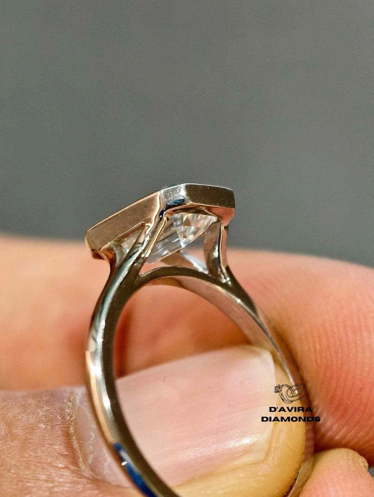 Emerald Cut Lab Diamond Bezel Set Engagement Ring