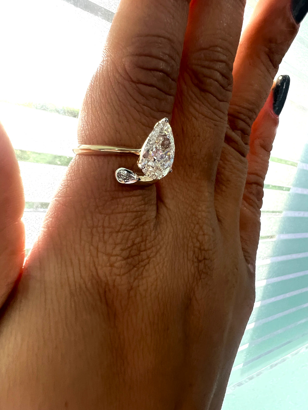 Bypass Pear Cut Bezel Set Wedding Ring