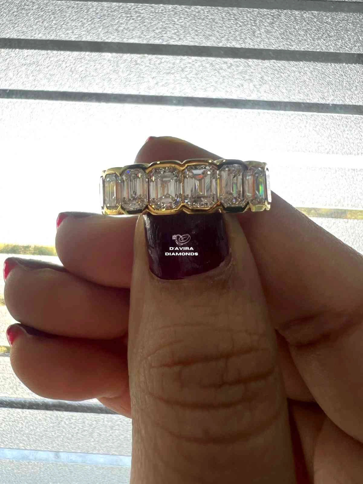 Yellow Gold Emerald Half Bezel Set Wedding Ring