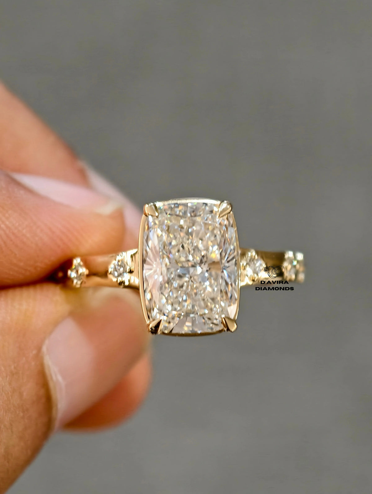 front view of the elongated cushion cut ring 
