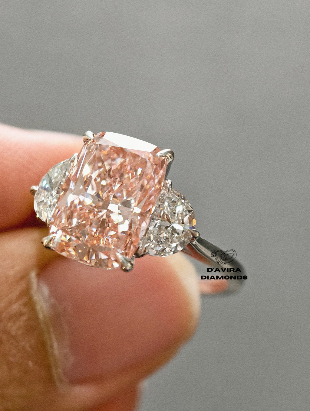 front view of the minimalist cushion cut diamond ring