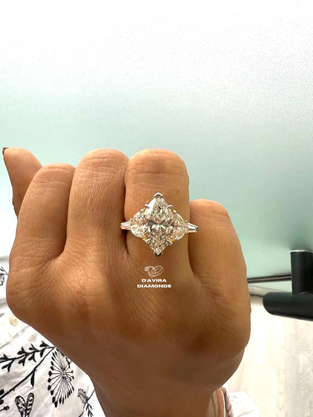 Five Stone Marquise Cut Lab Diamond  Wedding Ring