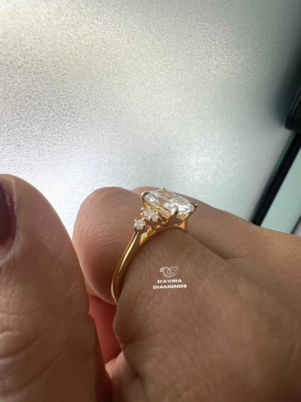 Elongated Cushion Cut Lab Diamond Cluster Yellow Gold Ring