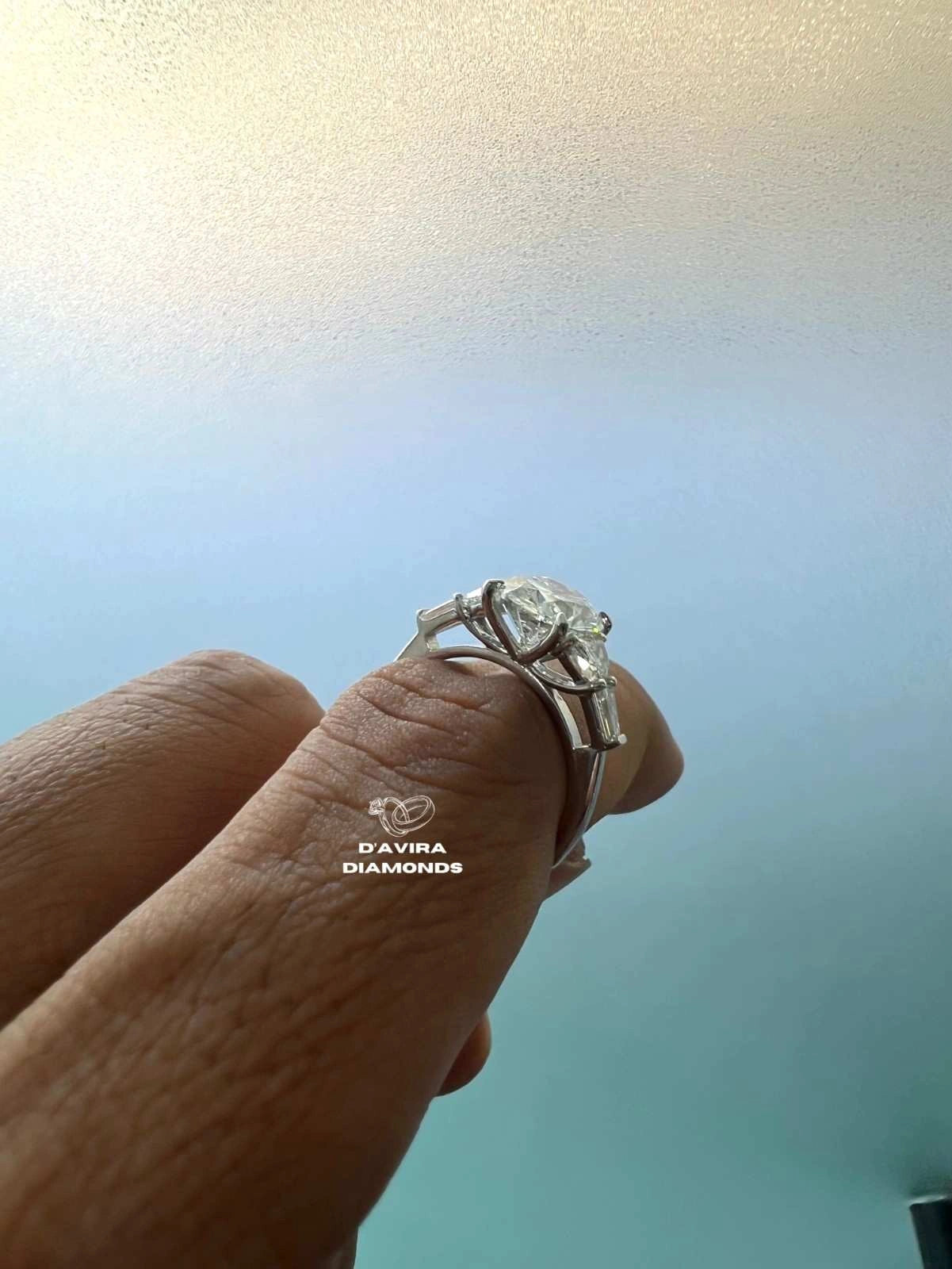Oval And Half Moon Trio Engagement Diamond Ring