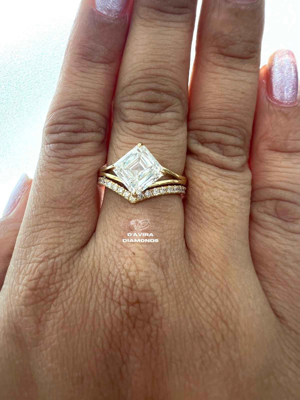 East West Asscher Cut Lab Diamond Wedding Bridal Set