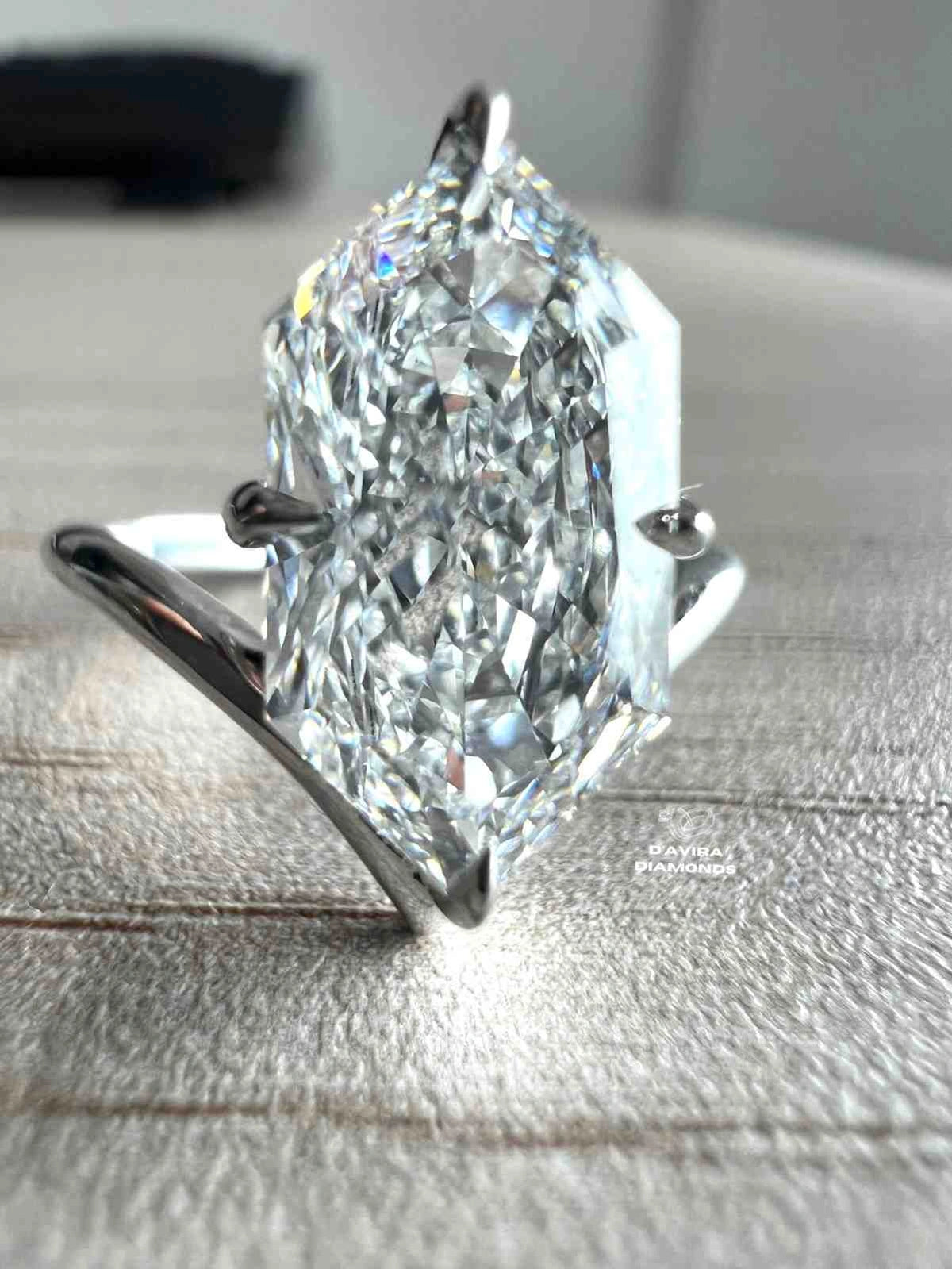 front view of the hexagon cut lab diamond ring