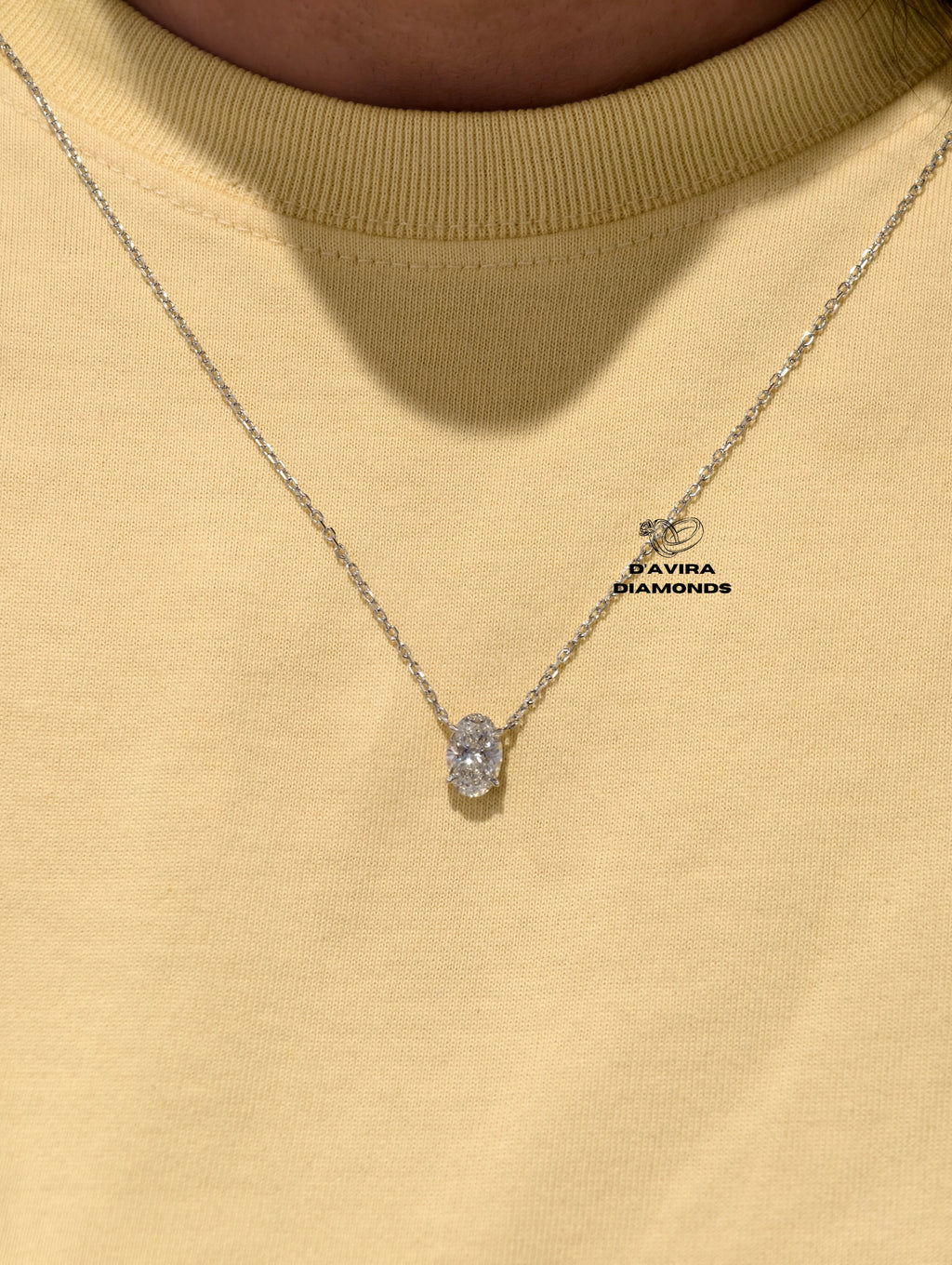 front view of the oval cut necklace