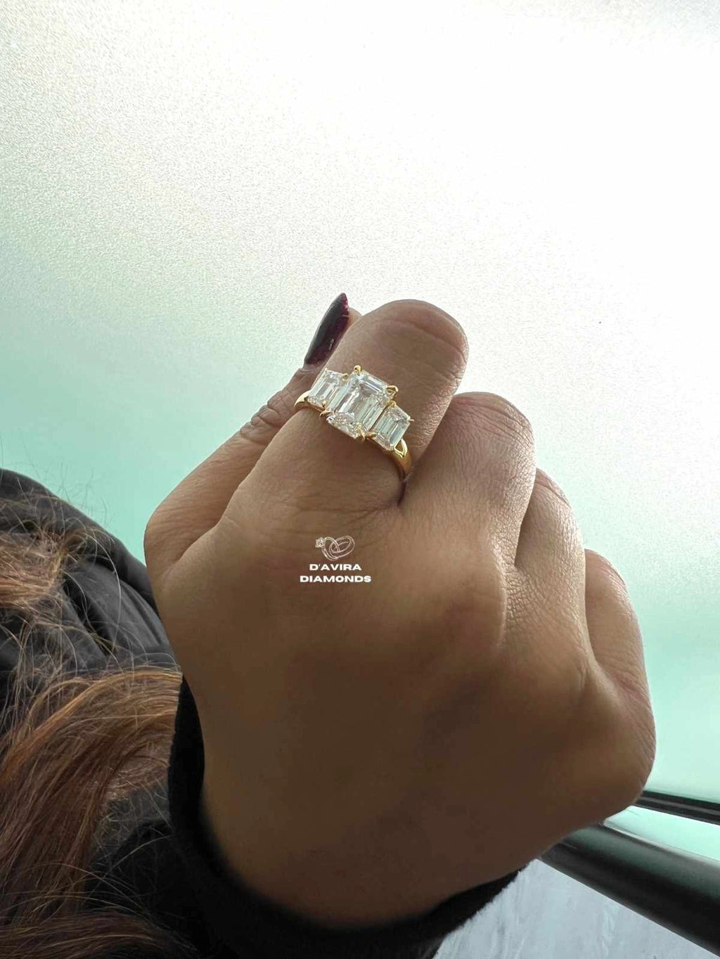 Three Stone Emerald Cut Lab Diamond Engagement Ring